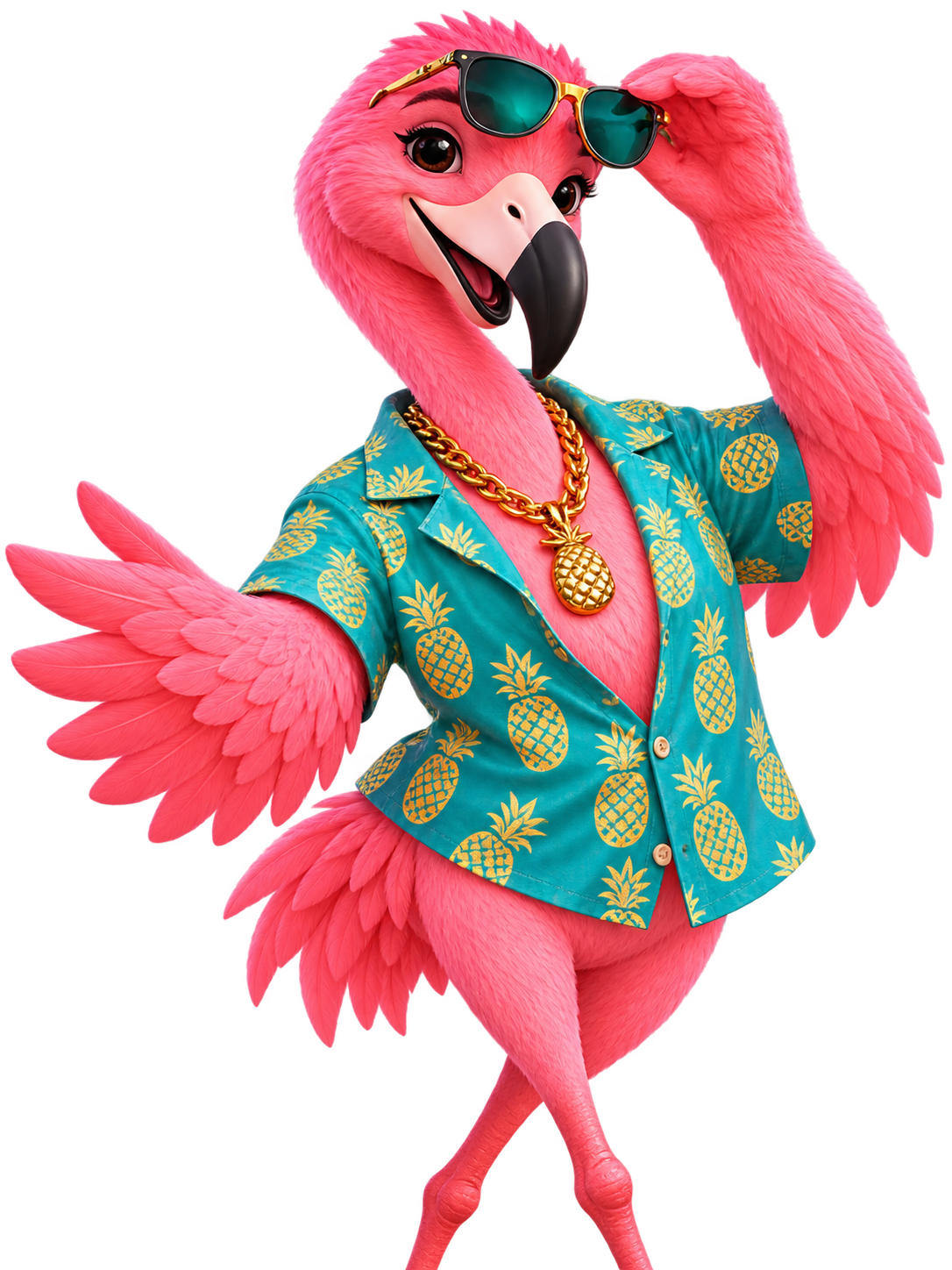 Flirty, pink flamingo mascot for 69 & Below